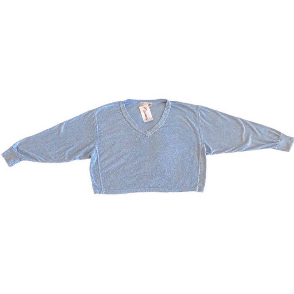 Maronie x Revolve Blue Soft Fleece Knit Lounge Long Sleeve Sweater Top SZ S;BNWT